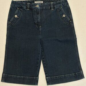 Chico's Platinum Denim Women’s Bermuda Jean Shorts Size 1 Dark Wash Stretch Cuff